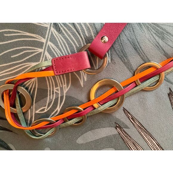 MAX MARA ITALY Colorful Leather & Chain Ring Belt sz L main image 9